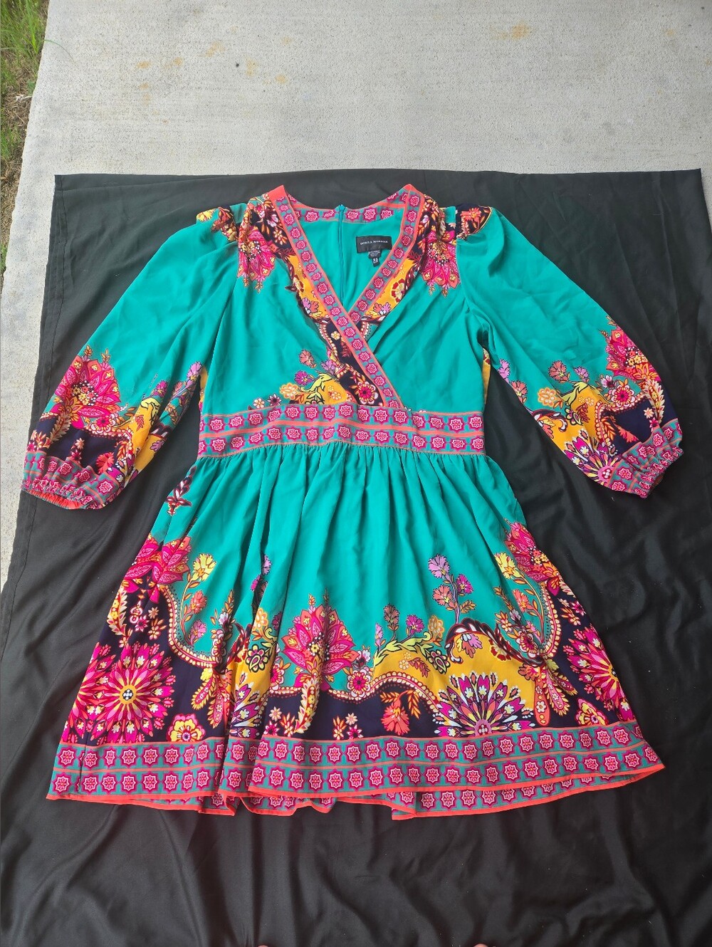 Donna‎ Morgan Teal Mini Dress with Pink & Yellow Floral Trim
